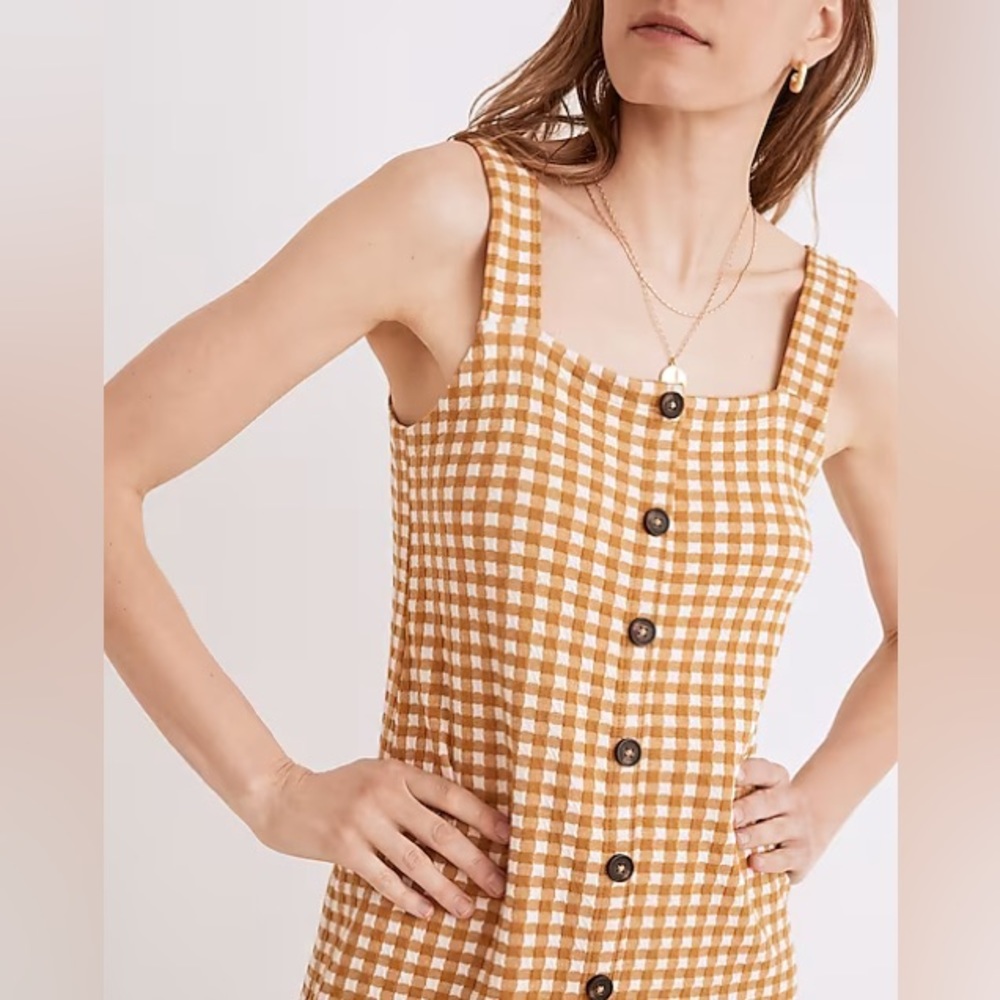 Madewell Jacquard Button-Front Mini Dress in Gingham Check Size XS - Picture 3 of 8